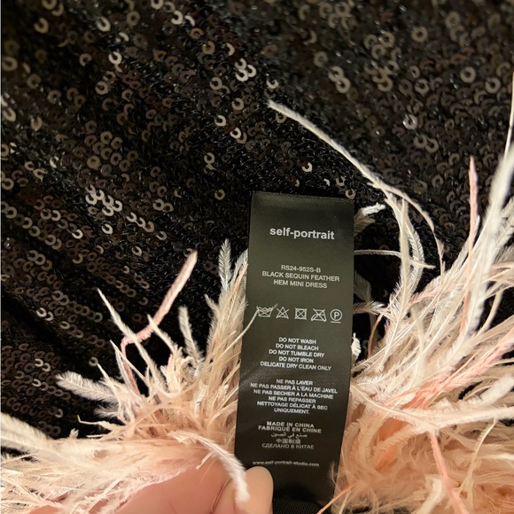 NWT Self-Portrait Black Feather-Trim Sequined Mini Dress Black Pink Size 12 - Picture 9 of 10